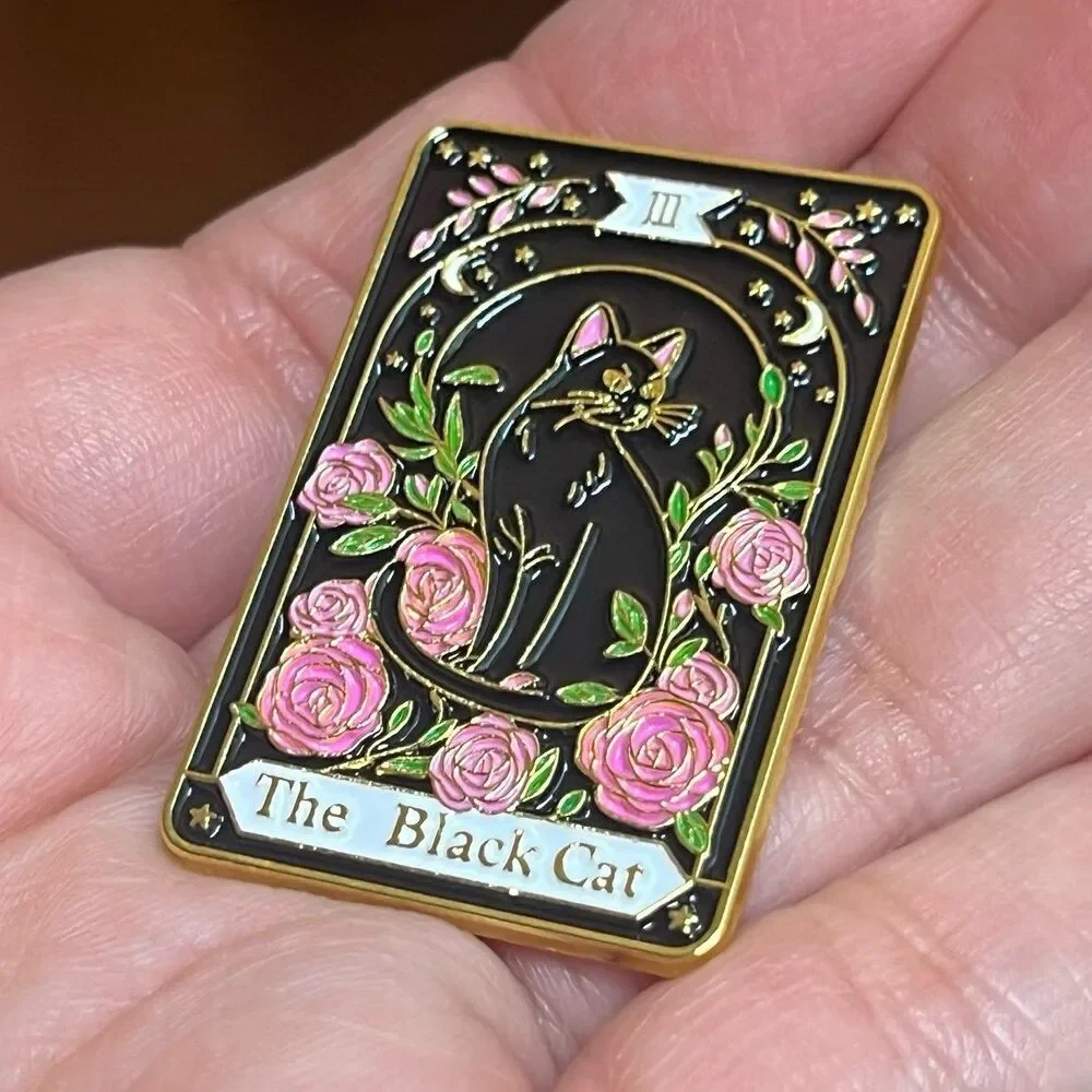Black Cat Tarot Card Rose Enamel Pin
